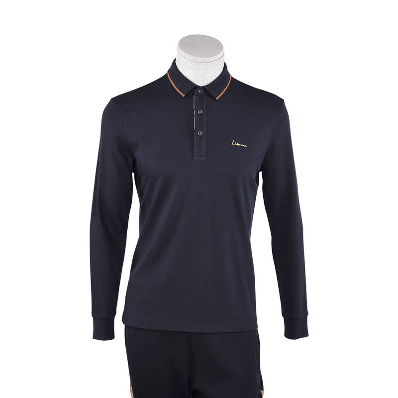 Green Printing Customized Logo Anti-Pilling Cotton Long Sleeve Polo Shirt for Business