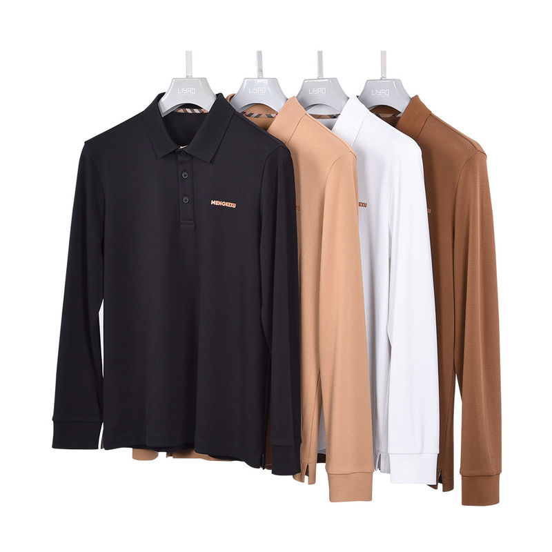 92 Polyester 8 Spandex Polo Shirts for Men Long Sleeve Plain Polo Anti-Wrinkle