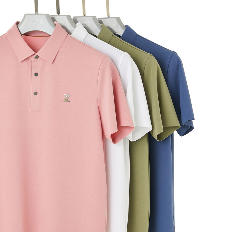 Spring Summer Autumn Polo T-shirt for Men High Elasticity Ultra Seamless Green Printing