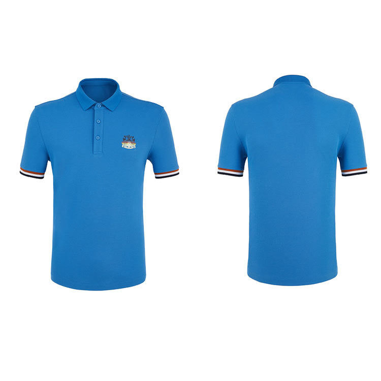 95% Polyester 5% Spandex Fabric Men's Golf Polo Shirt With Striped Sleeve Design