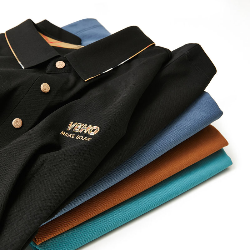 Polo Collar Men's T Shirt with Custom Logo Embroidery in Pure Cotton Polyester Spandex