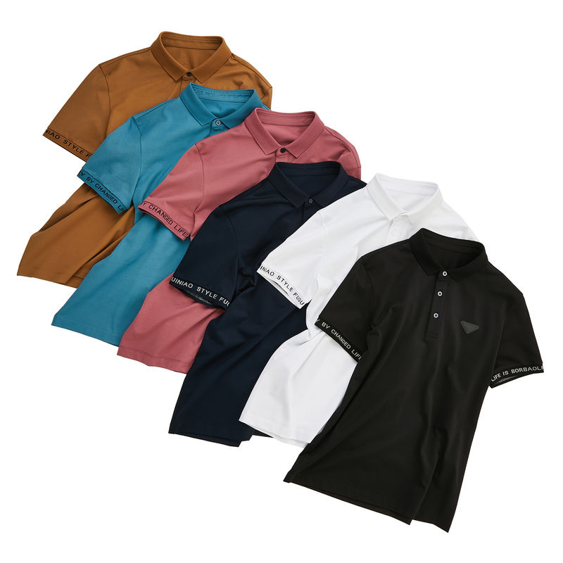 Summer Men's Golf Polo Shirts with Trundown Collar Custom Embossed Print Anti-Pilling