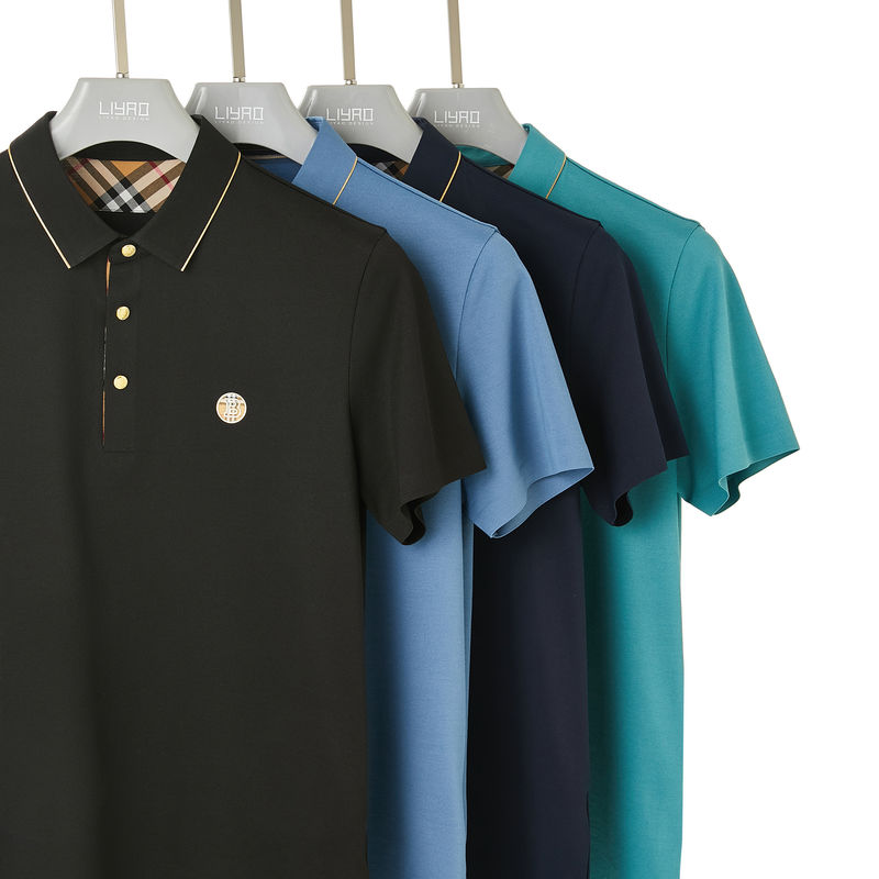 Black Polo Men's Short Sleeve Shirt with Custom Logo Printing and Breathable Fabric