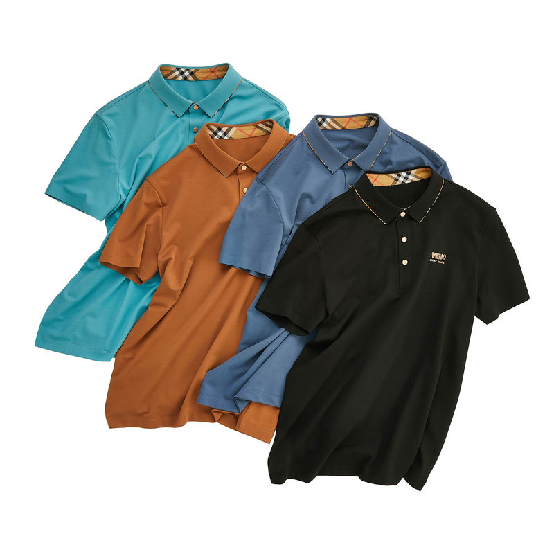 Green Printing Men's Cotton Polo Shirts for Office Uniform Knitted Anti-Wrinkle Design