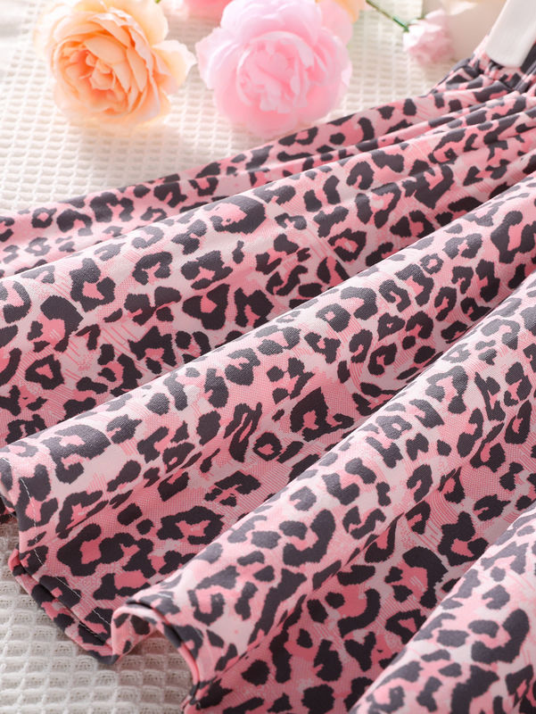 Girls Short Skirts And Dresses Leopard Printed in 91%Polyester 9%Spandex fabric
