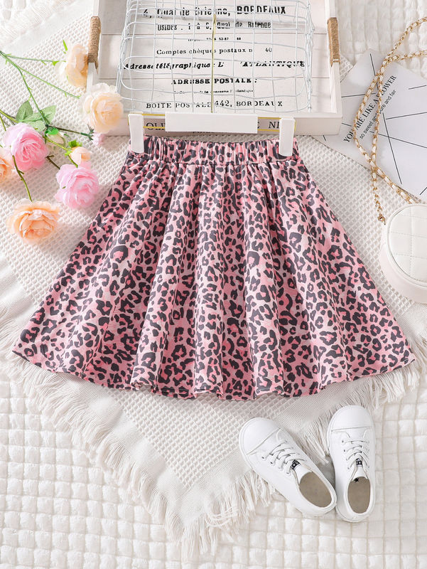 Girls Short Skirts And Dresses Leopard Printed in 91%Polyester 9%Spandex fabric