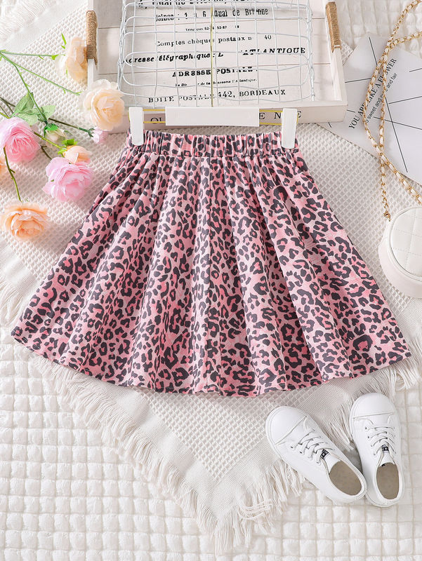 Girls Short Skirts And Dresses Leopard Printed in 91%Polyester 9%Spandex fabric
