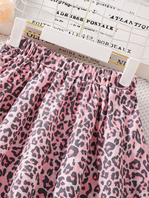 Girls Short Skirts And Dresses Leopard Printed in 91%Polyester 9%Spandex fabric