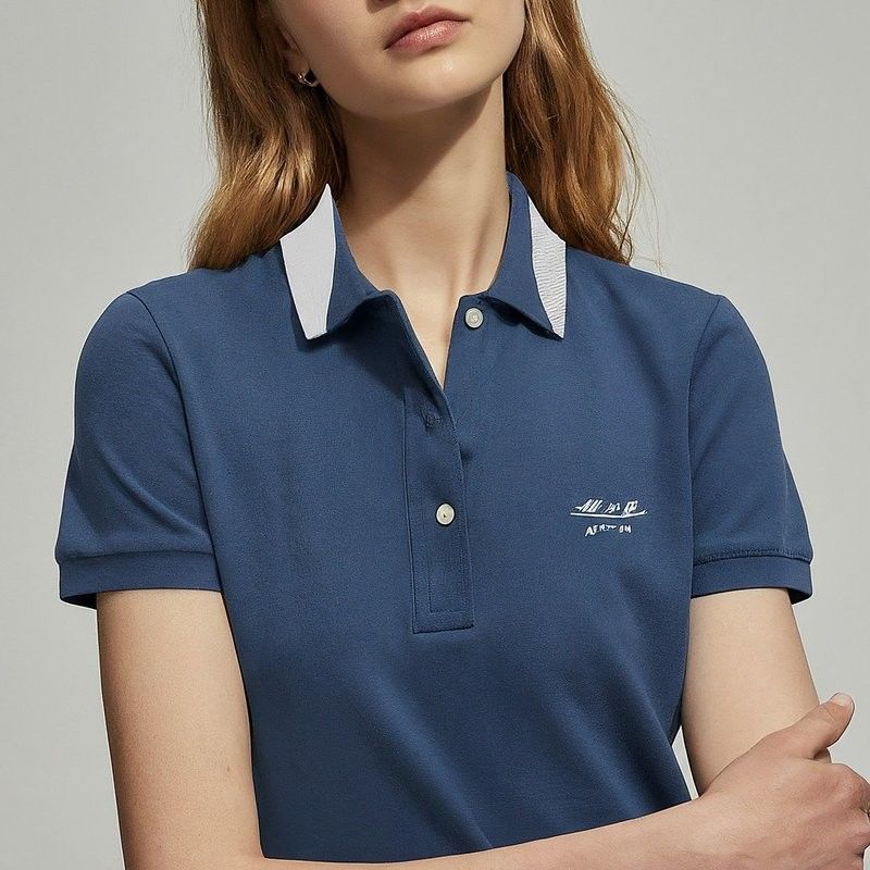 Summer Cotton Women'S Polo Shirts Custom Color Blue White Embroidery Puff Print