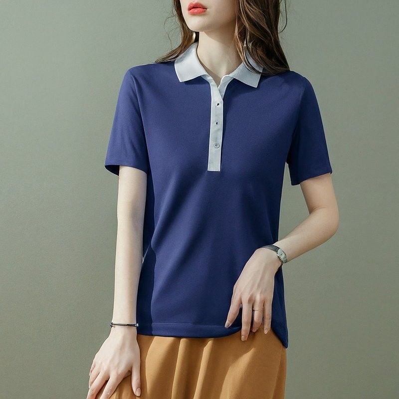 Summer Cotton Women'S Polo Shirts Custom Color Blue White Embroidery Puff Print