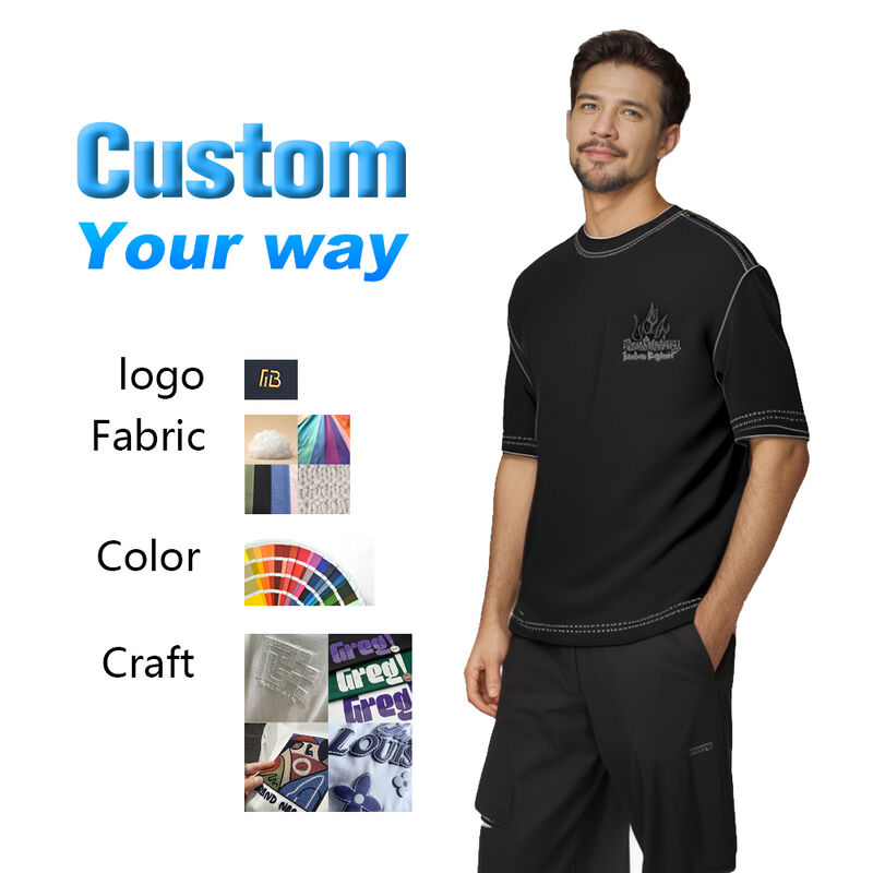 Hot Selling Quality Summer Black Drop Shoulder Men Heavy Weight Cotton Oversized Streetwear T-shirt