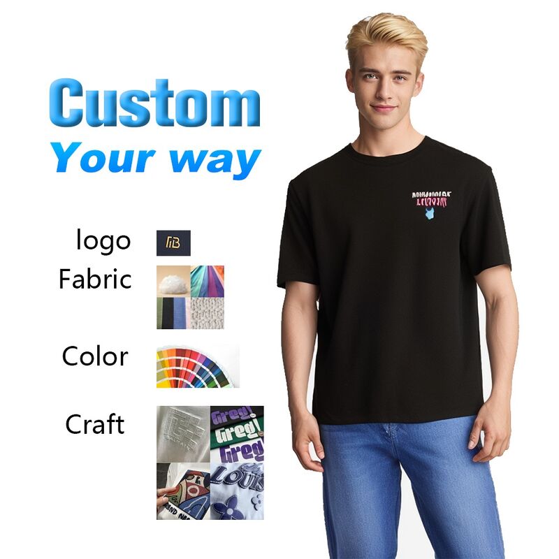 Factory Hot Sale Customize Logo Embroidery Prints Heavyweight Drop-shoulder Black White T-shirt for Men