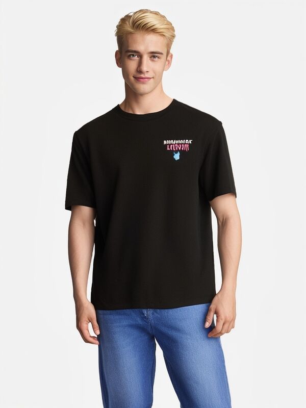 Factory Hot Sale Customize Logo Embroidery Prints Heavyweight Drop-shoulder Black White T-shirt for Men