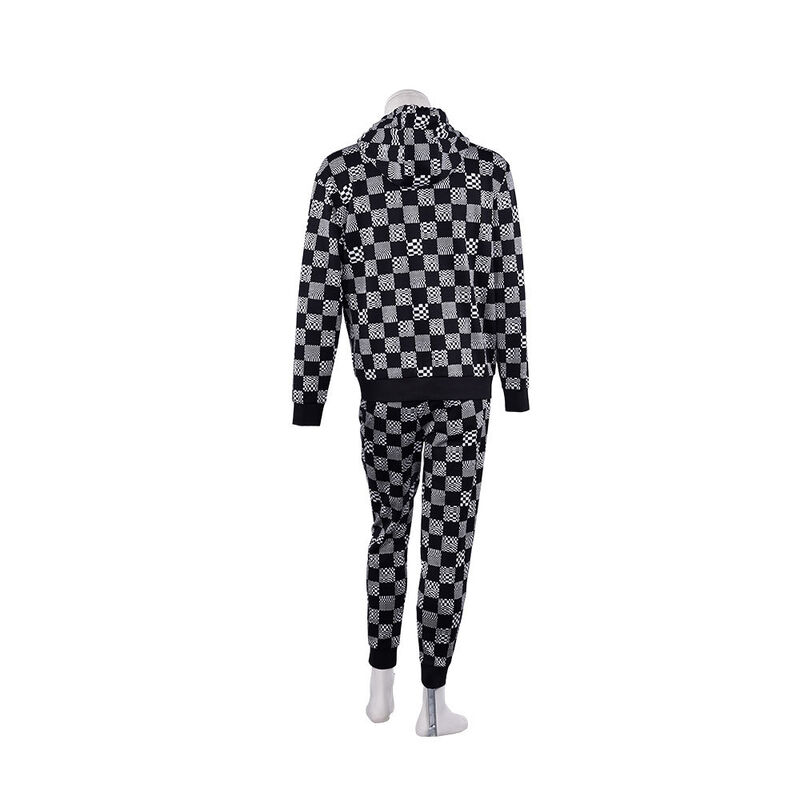 Fashion Skin-Friendly Checkerboard Hoodie and Track Pants Terry Jogger Sport Streetwear Sweatpants Set for Men