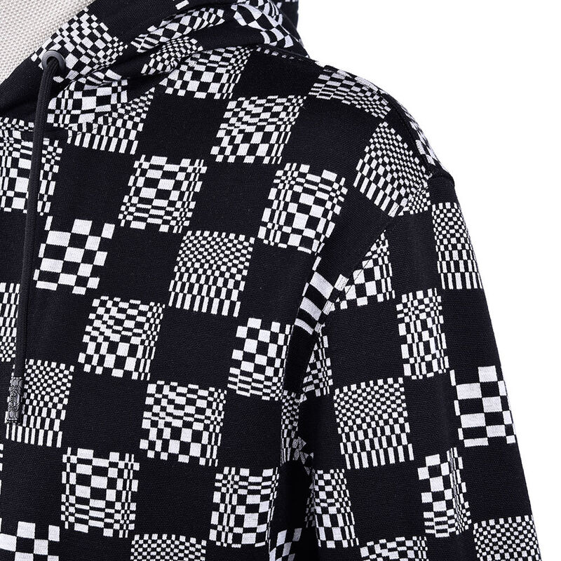 Fashion Skin-Friendly Checkerboard Hoodie and Track Pants Terry Jogger Sport Streetwear Sweatpants Set for Men