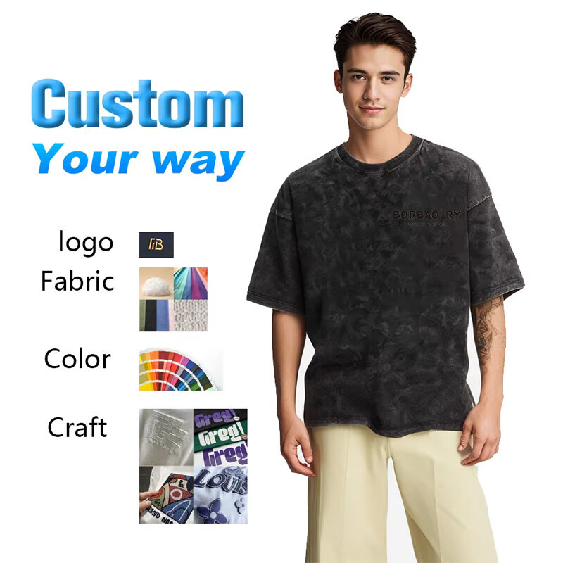 Custom Hip Hop Printing Puff Print Promotional Outdoor Vintage Crew Neck High Street Wear Cotton Batik Acid Washed Men's T Shirt