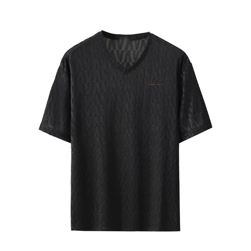 2025 Summer Men's High-End Plaid Ice Silk Short Sleeve T-Shirt Elegant Luxury Leisure Half Sleeve Top Loose Fit Knitted New