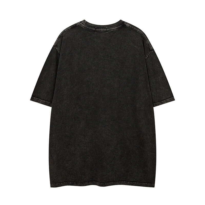 Custom High Quality Streetwear Crew Neck Tshirt Applique Patches Embroidery Acid Washed Vintage Tshirt