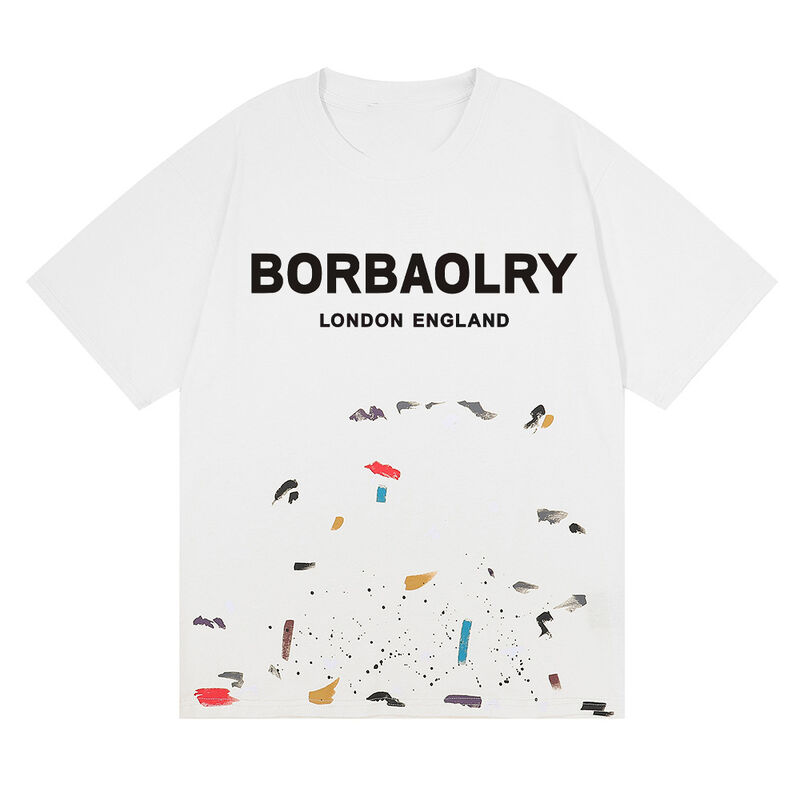 Custom Men's Acid Washed T-Shirt Gallery Street Wear Graffiti Paint Splash Cotton Wholesale Solid Pattern Knitted