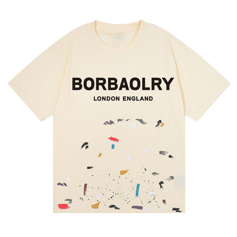 Custom Men's Acid Washed T-Shirt Gallery Street Wear Graffiti Paint Splash Cotton Wholesale Solid Pattern Knitted