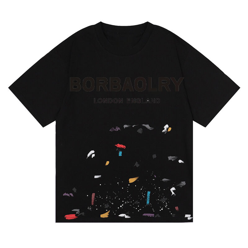 Custom Men's Acid Washed T-Shirt Gallery Street Wear Graffiti Paint Splash Cotton Wholesale Solid Pattern Knitted