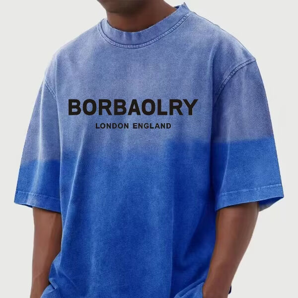 Personalized Street Men's Washed Gradient Short-sleeved T-shirt Casual Men's Tops Summer Clothing Wholesale