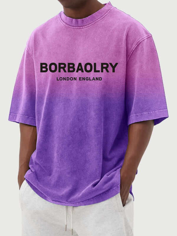 Personalized Street Men's Washed Gradient Short-sleeved T-shirt Casual Men's Tops Summer Clothing Wholesale