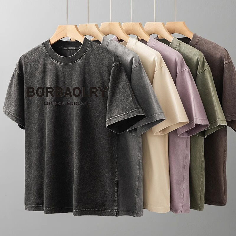 Customize LOGO Top Quality Cotton Acid Wash T-shirt Oversized Retro Mineral Digital Printing Heavyweight Vintage t Shirt