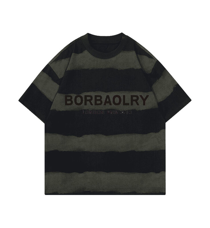 Wholesale 220g T-shirt Cotton Fashion Casual Loose Striped Top Tie-dye Craft Dropped Shoulders Round Neck Short Sleeve