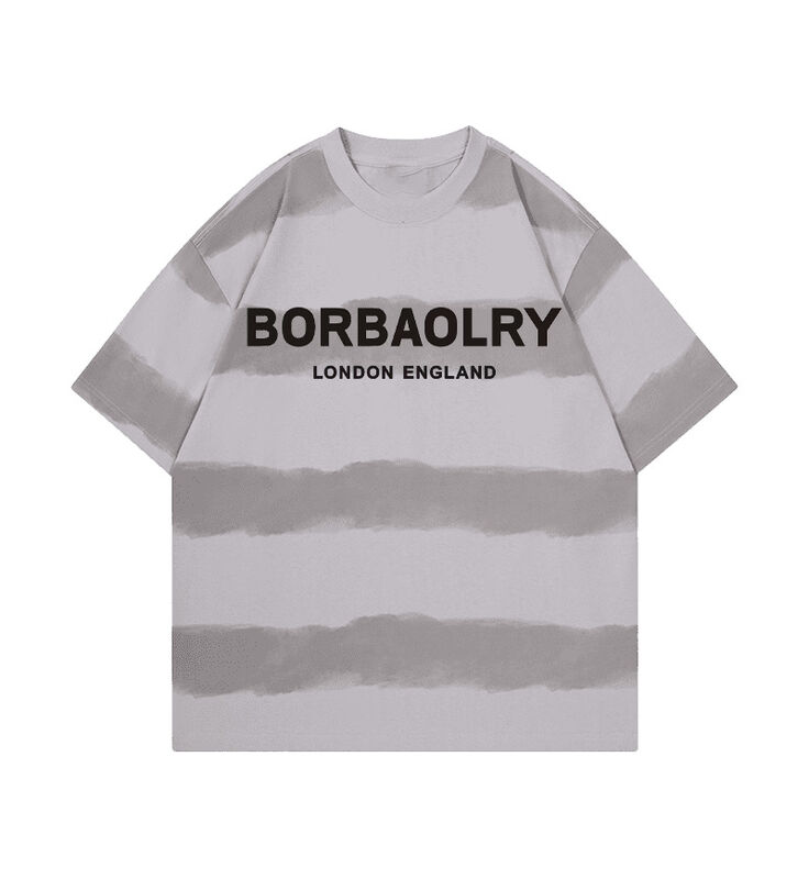 Wholesale 220g T-shirt Cotton Fashion Casual Loose Striped Top Tie-dye Craft Dropped Shoulders Round Neck Short Sleeve