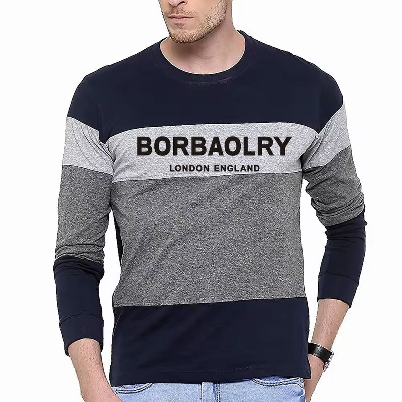 Men's Autumn and Winter Men's Large Size Round Neck Color Blocked Pullover Thin Long Sleeved T-shirt