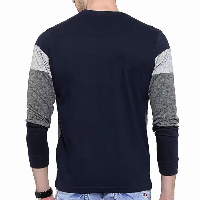 Men's Autumn and Winter Men's Large Size Round Neck Color Blocked Pullover Thin Long Sleeved T-shirt