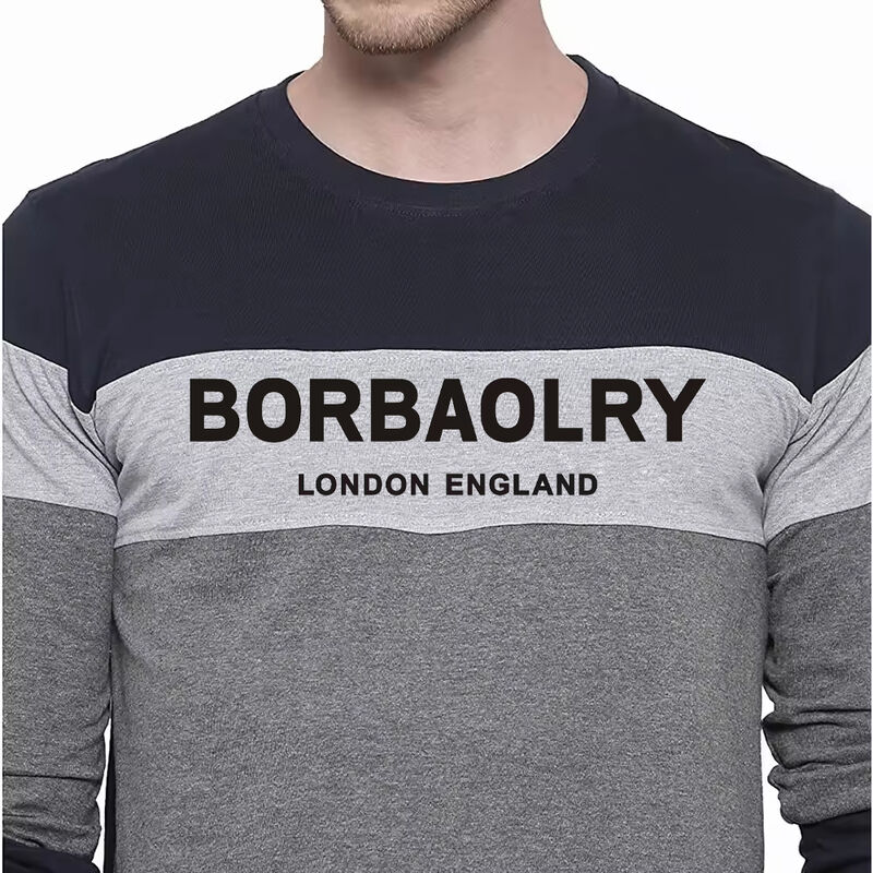 Men's Autumn and Winter Men's Large Size Round Neck Color Blocked Pullover Thin Long Sleeved T-shirt