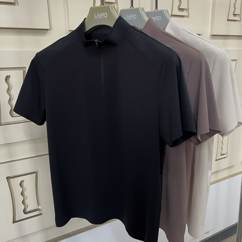 Men High Neck Short Sleeve Shirts Stretch Quick Dry and Breathable Fabric for Outdoor Sport T-shirt