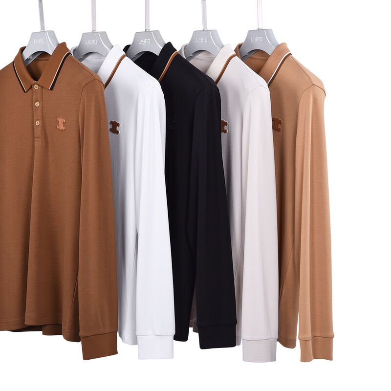 Hot Selling Design Anti-Pilling Plain Color New Long Sleeve Polo  Shirts Contrast Collar Design Custom Logo