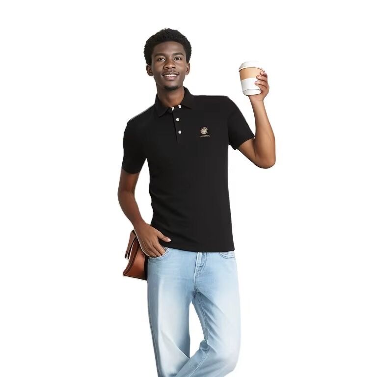 New Design Wholesale Custom Quick Dry Breathable Cotton Black Men's Pullover Polo T-shirts