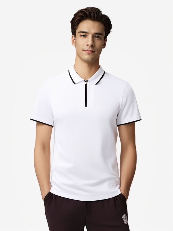 Men's Cotton  POLO Golf T-Shirt Custom Low MOQ Half-Zip Style Short Sleeve Breathable Knitted Fabric Character Pattern