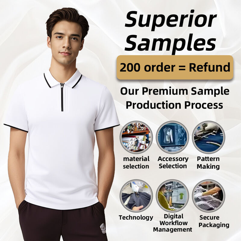 Men's Cotton  POLO Golf T-Shirt Custom Low MOQ Half-Zip Style Short Sleeve Breathable Knitted Fabric Character Pattern