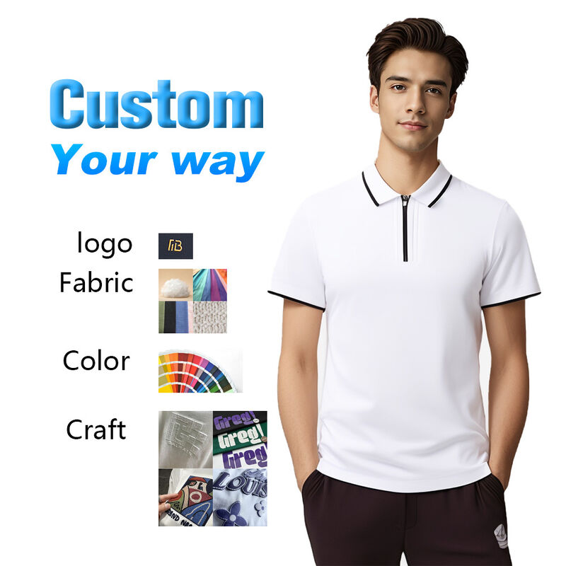 Men's Cotton  POLO Golf T-Shirt Custom Low MOQ Half-Zip Style Short Sleeve Breathable Knitted Fabric Character Pattern