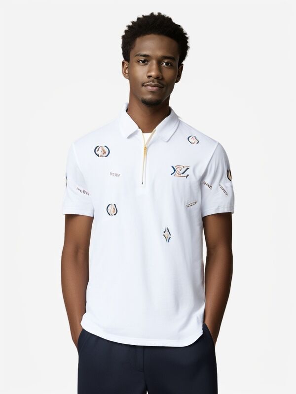 Manufacturer's Trendy Men's Casual Solid Woven Fabric Short Sleeve Coat Embroidered Lapel Versatile Youth Base Anti-Pilling