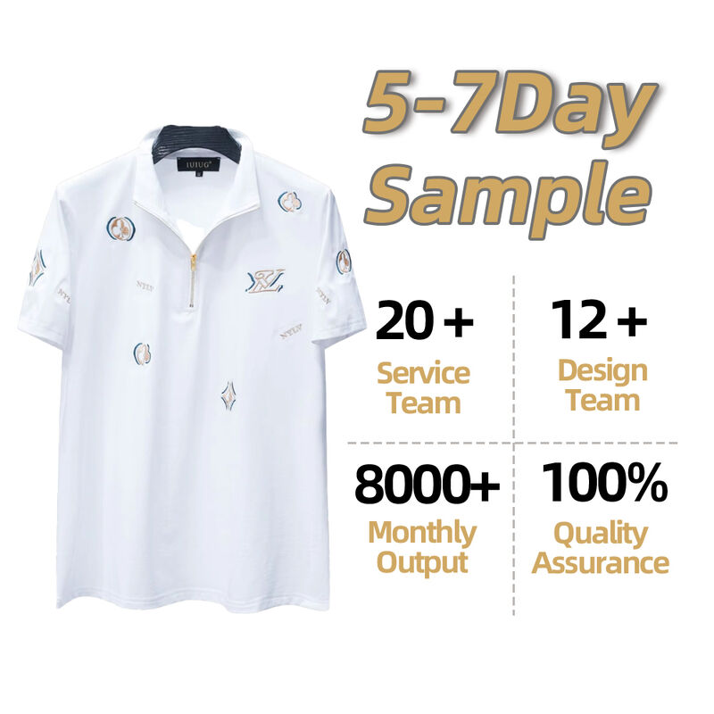 Manufacturer's Trendy Men's Casual Solid Woven Fabric Short Sleeve Coat Embroidered Lapel Versatile Youth Base Anti-Pilling