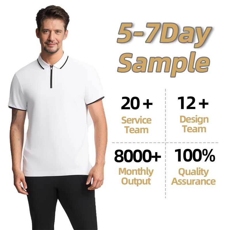 Men's Cotton POLO Golf T-Shirt Half-Zip Short Sleeve Breathable Knitted Style with High Quality Button Decoration