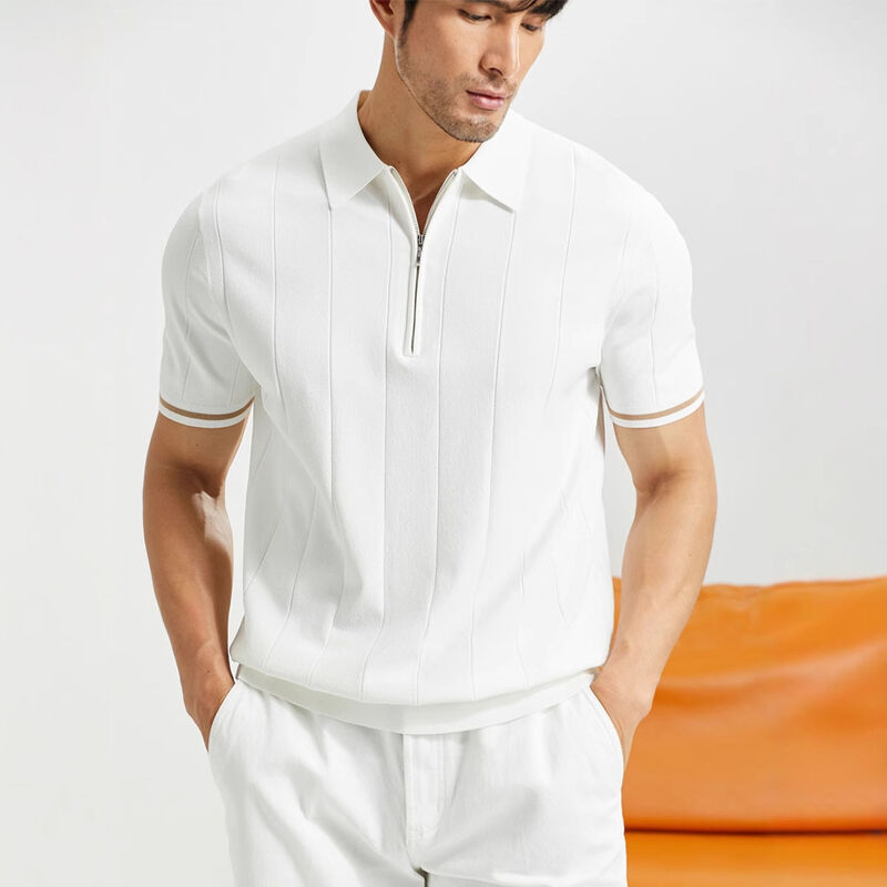 New Stylish Fashion Short Sleeve Casual Zipper Woven Polo Shirt Plain Soft Breathable Business Polo Custom Shirt