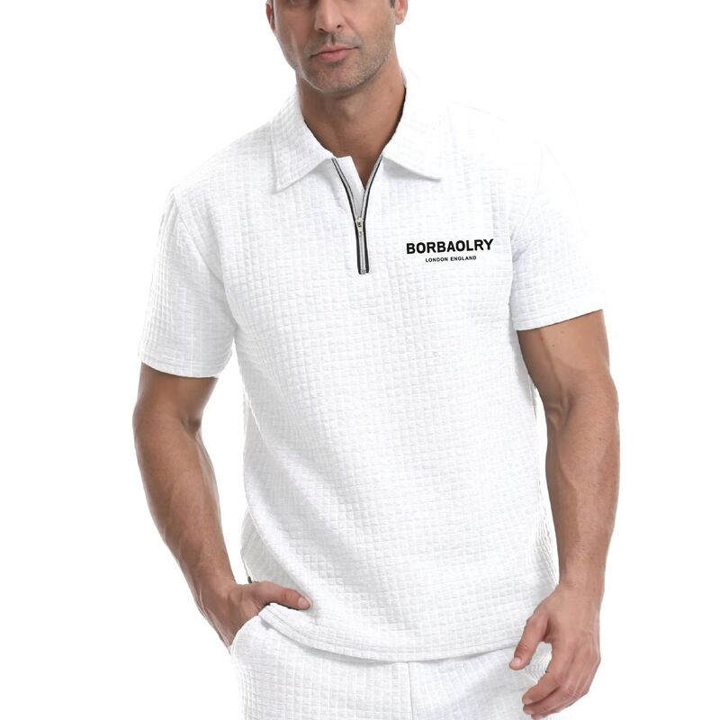 Custom  Polyester Blend Stretch Fit Zipper Polo T-Shirt Premium Waffle Polo Shirt for Men