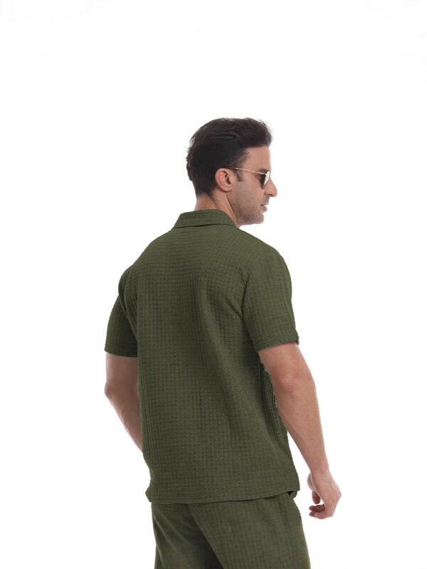 Custom  Polyester Blend Stretch Fit Zipper Polo T-Shirt Premium Waffle Polo Shirt for Men