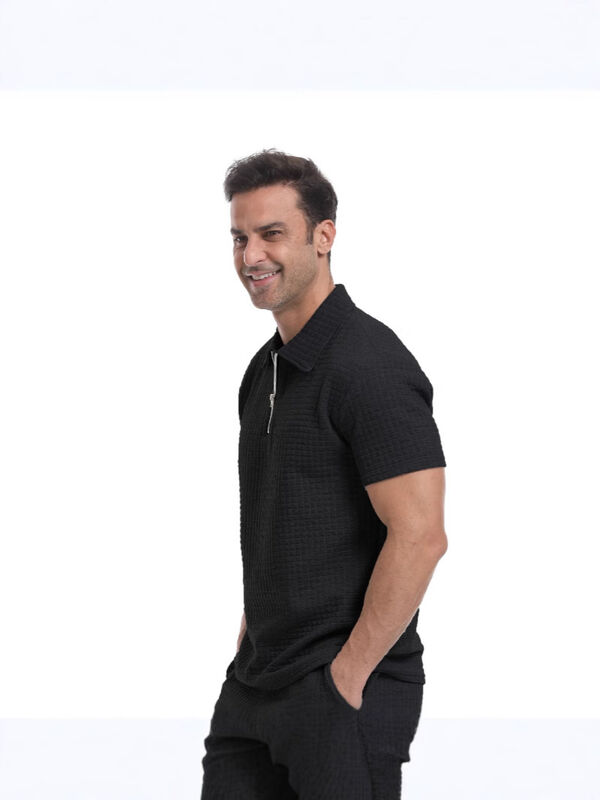 Custom  Polyester Blend Stretch Fit Zipper Polo T-Shirt Premium Waffle Polo Shirt for Men