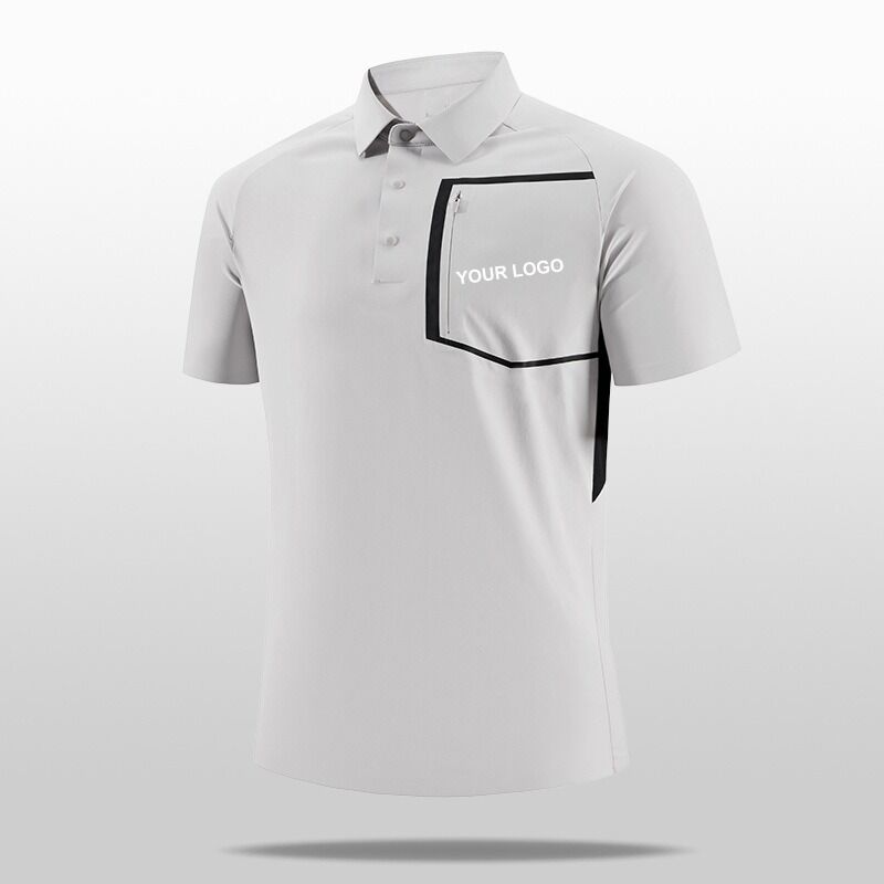 Men's 100% Polyester Short Sleeve for Polo Shirt Stand-Up Collar Flap Pocket Quick-Drying High Quality Anti-Pilling Design Knitt