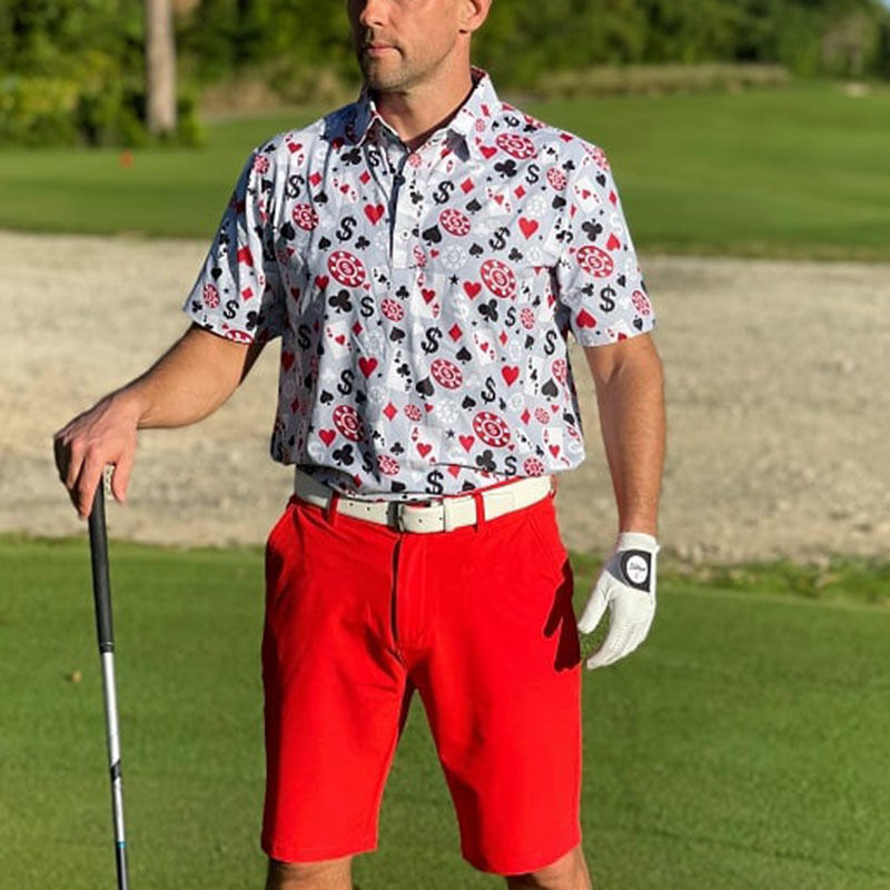 OEM High Quality Men's Poker Black Jack Golf Short Sleeves 4 Way Stretch Lightweight Quick Dry Golf Polo Shirt Custom Logo