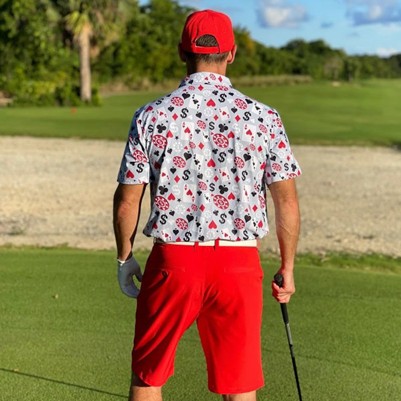 OEM High Quality Men's Poker Black Jack Golf Short Sleeves 4 Way Stretch Lightweight Quick Dry Golf Polo Shirt Custom Logo