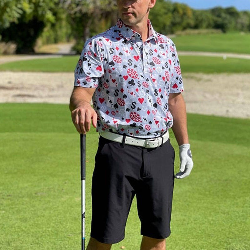 OEM High Quality Men's Poker Black Jack Golf Short Sleeves 4 Way Stretch Lightweight Quick Dry Golf Polo Shirt Custom Logo